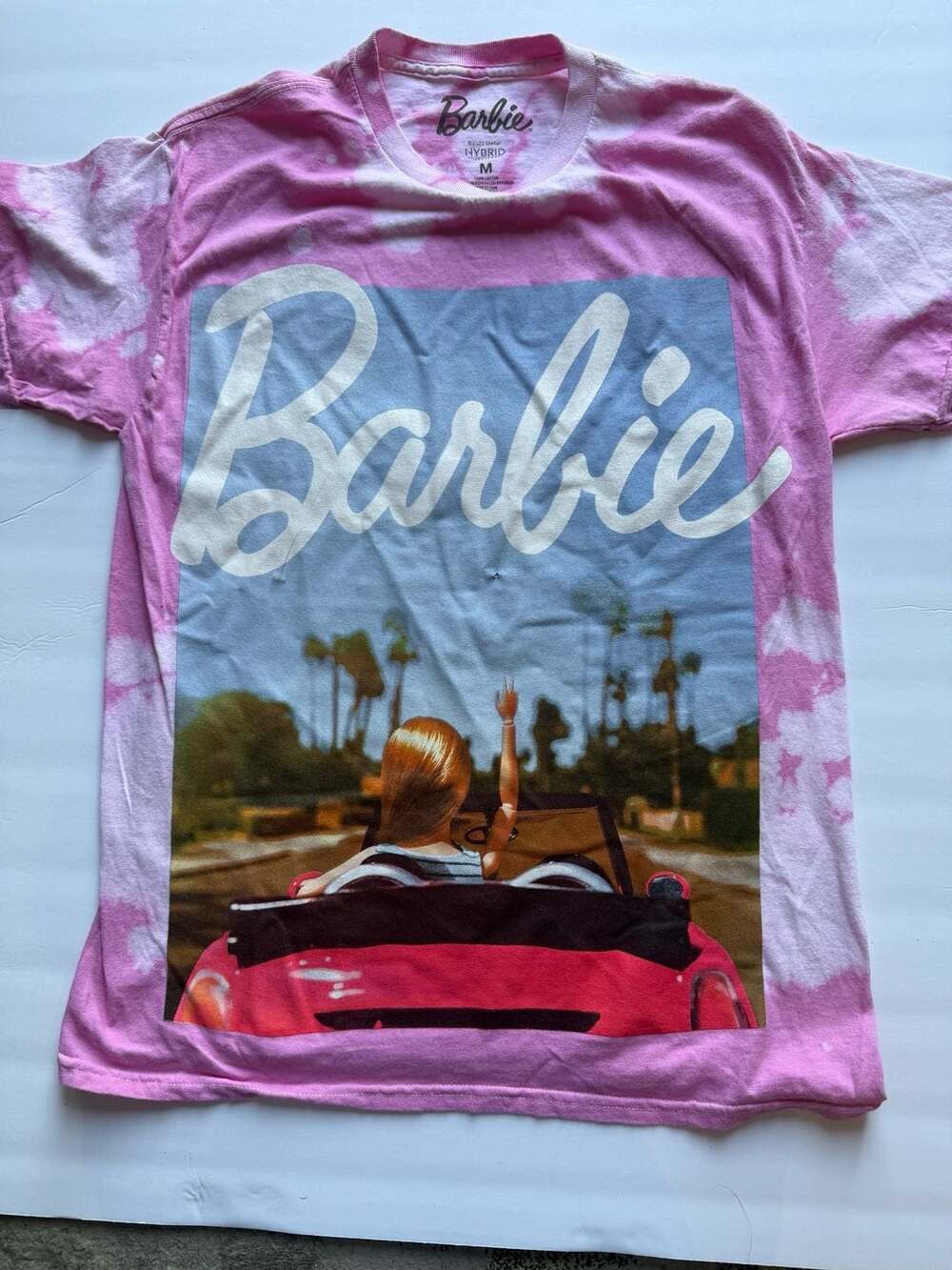 Barbie Hybrid Apparel Pink Tie-Dye Graphic T-Shirt Convertible Car Print
